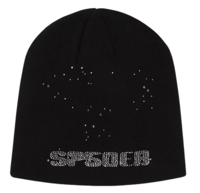 Sp5der Black Rhinestone Beanie