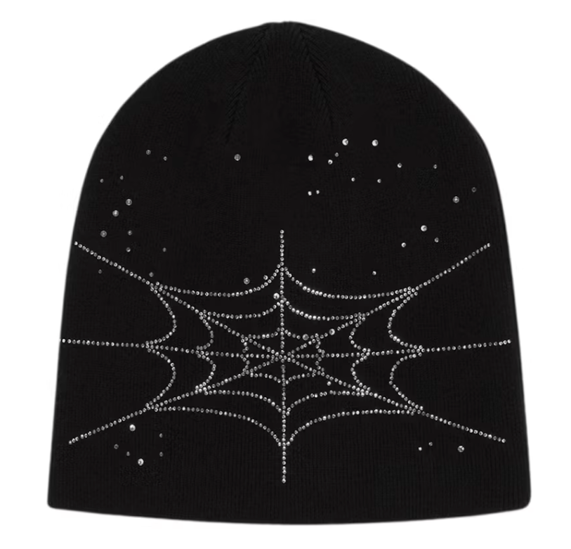 Sp5der Black Rhinestone Beanie