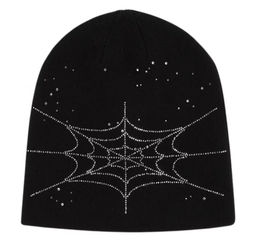 Sp5der Black Rhinestone Beanie