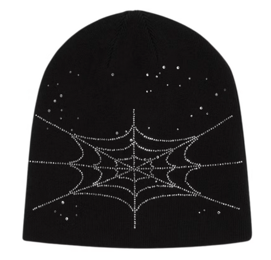 Sp5der Black Rhinestone Beanie